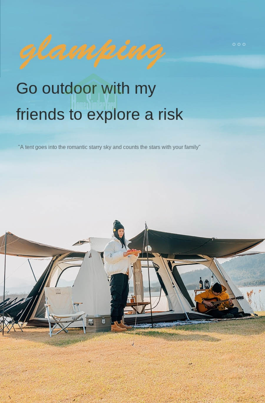 Cheap Goat Tents Outdoor Two Bedroom One Living Room Black Coated 5 8Person Tents Sun Shading Anti Ultraviolet Fishing Camping Automatic Tent   